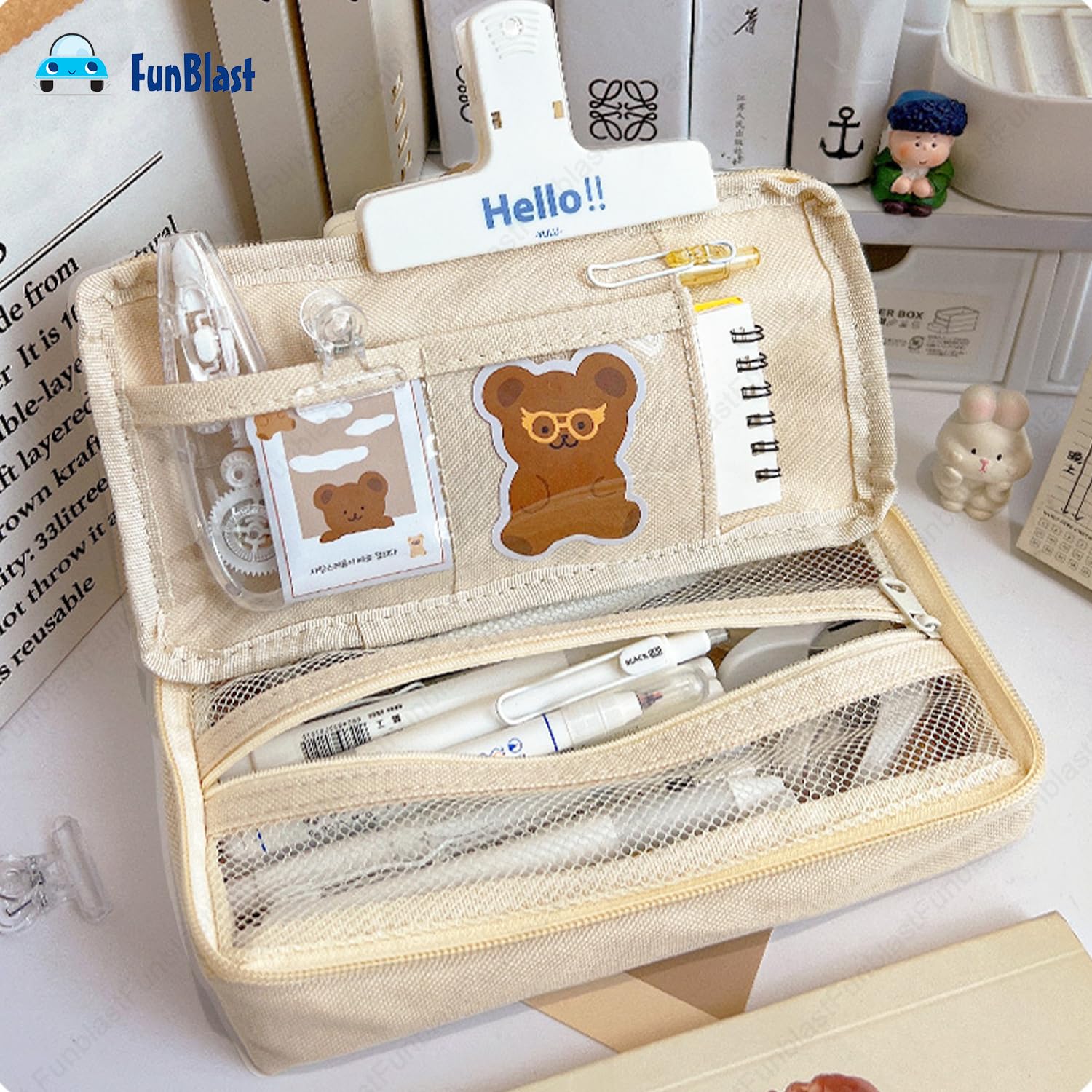 Multipurpose Zipper Pencil Pouch for Kids & Adults  (Beige)