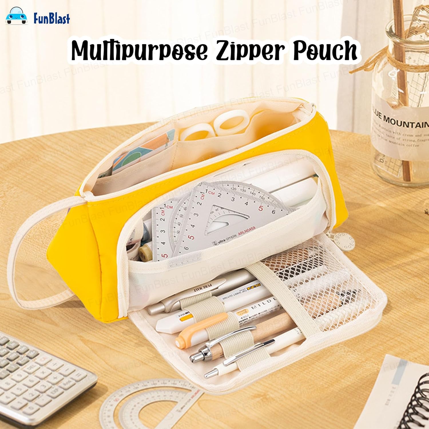 Multipurpose Stationery Organizer Bag with Handle for Kids & Adults (Yellow)