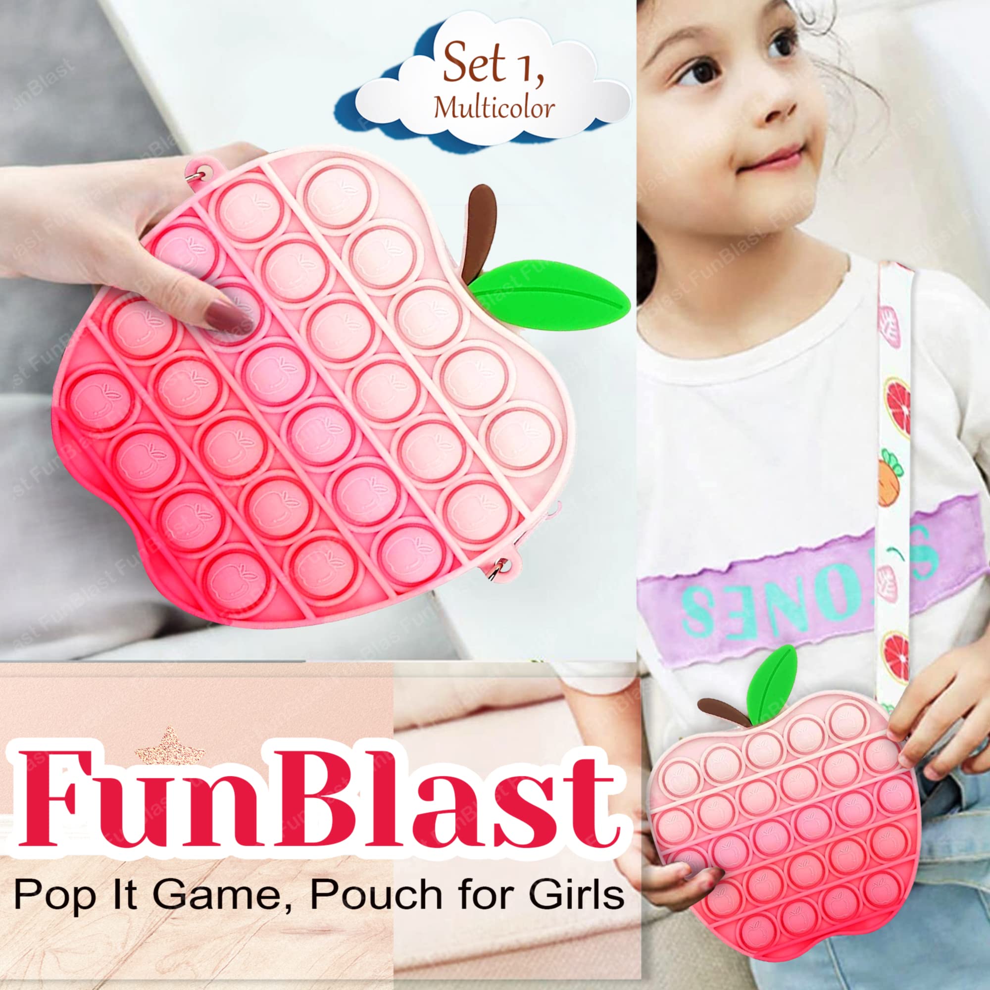 Pop It Sling Bag –Apple Shape Pop It Cross Body Bag for Kids, Pop It Purse for Girls, Birthday Gift for Girls