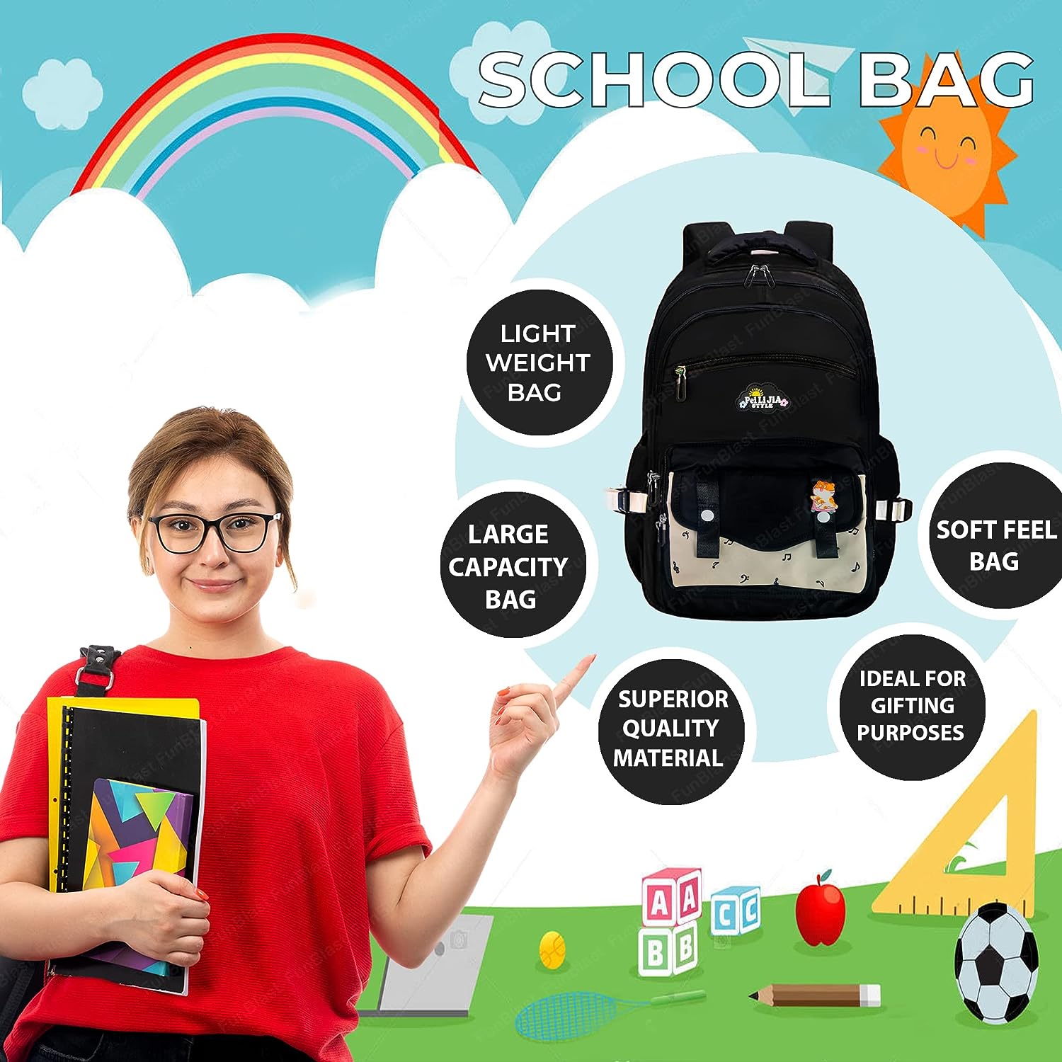 School, Office, Casual Multipurpose Backpack - School and College Bags for students, Large Capacity Bag for Boys Girls Kids, Travel Bag, Picnic Bag