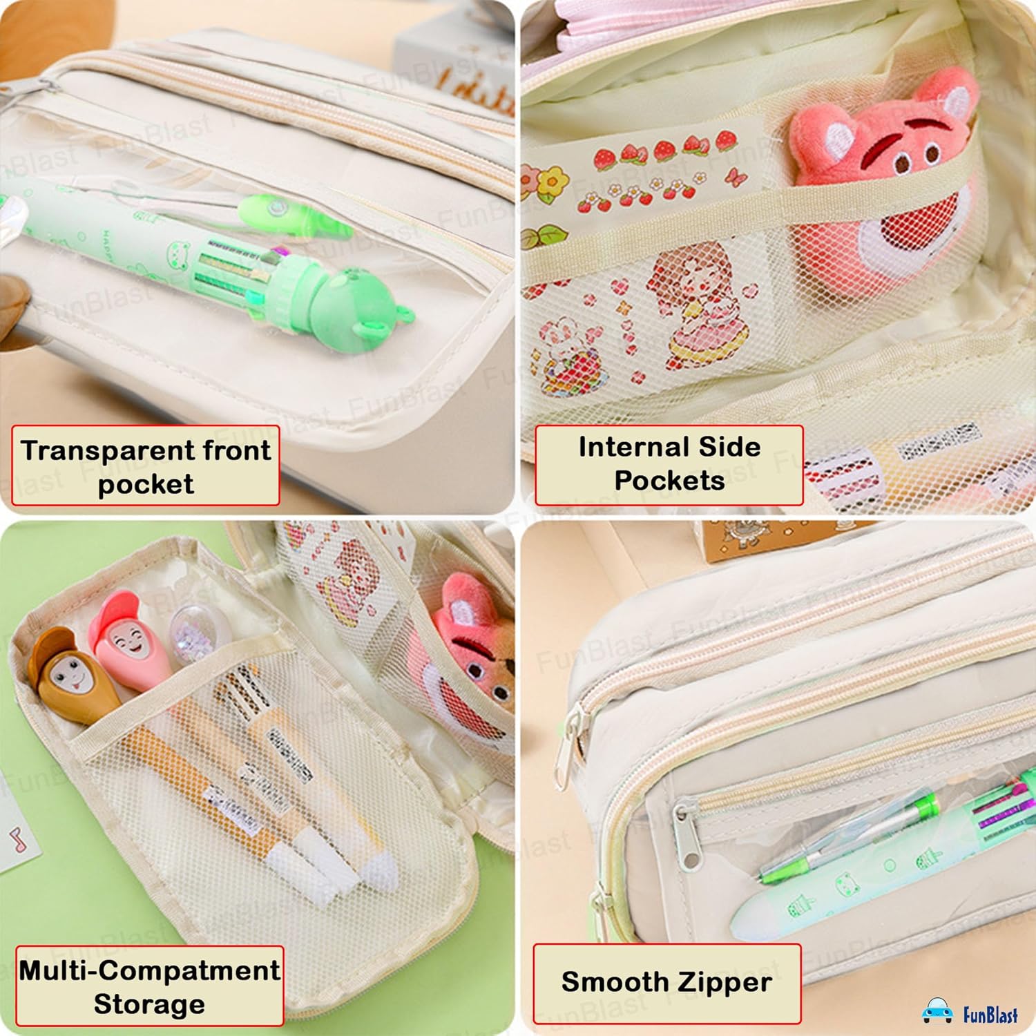 Multipurpose Zipper Stationary Organizer for Kids & Adults (OffWhite)