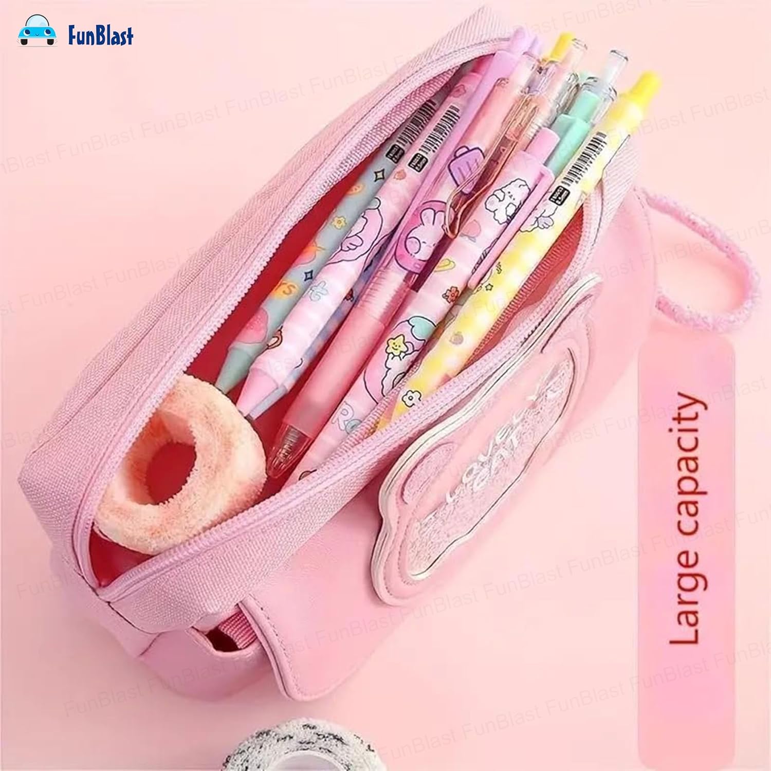 Cat Design Stationery Pouch with Zipper Lock for Girls (Pink)
