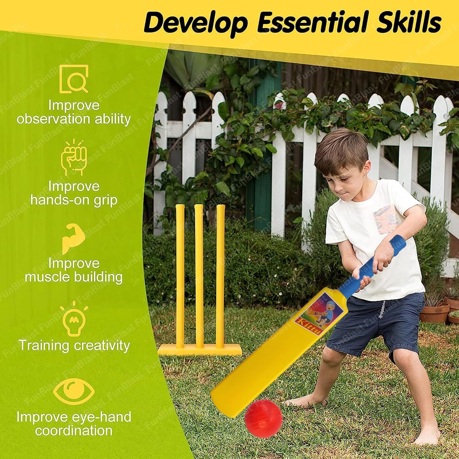 Cricket Kit for Kids Cricket Kit for Boys Cricket Set with Bat, Stumps & Ball, Sports Games for Kids 3+ Years