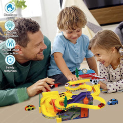 Track Racing Set with 4 Pcs Gliding Cars, Track Racer with Sound & Lights for Kids