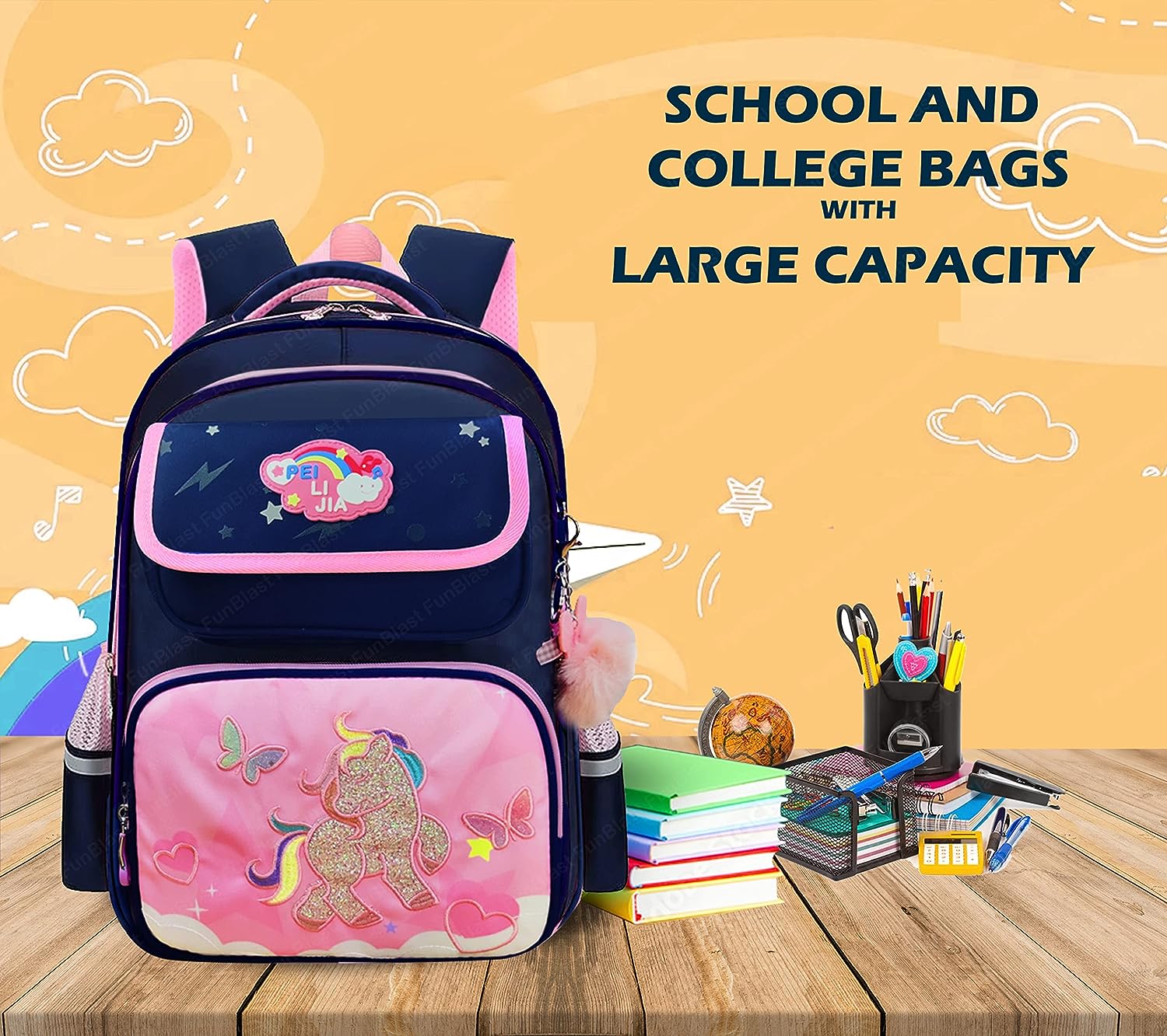 Unicorn Backpack for Children - School Bag for Student, Orthopedic School Bags, Lightweight Large Capacity Bag for Boys Girls Kids, Travel Bag, Picnic Bag (39 X 31 X 20 CM)