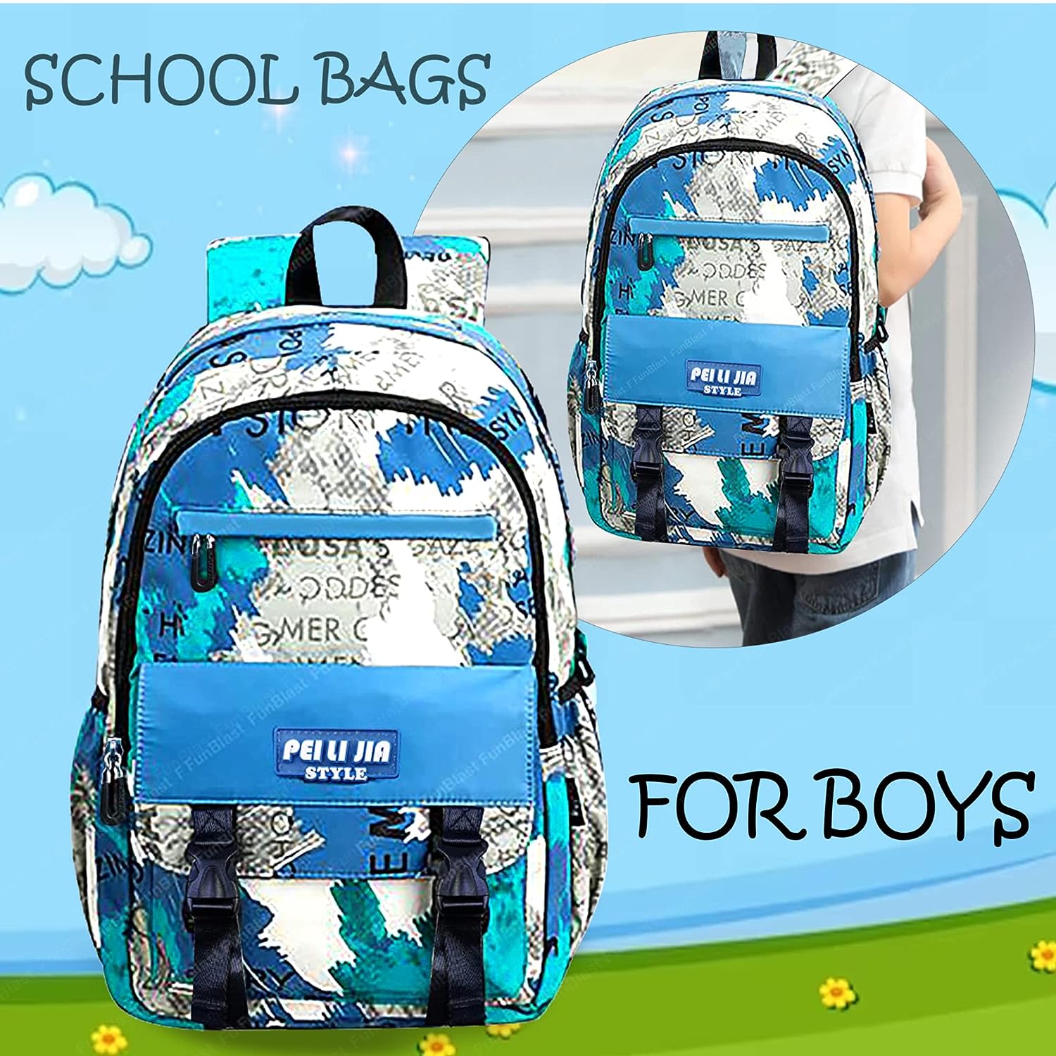 School Bags for Boys, Lightweight School and College Bags, Multipurpose Large Capacity Bag for Boys Girls Kids, Travel Bag, Picnic Bag (46 X 34 X 20 CM)