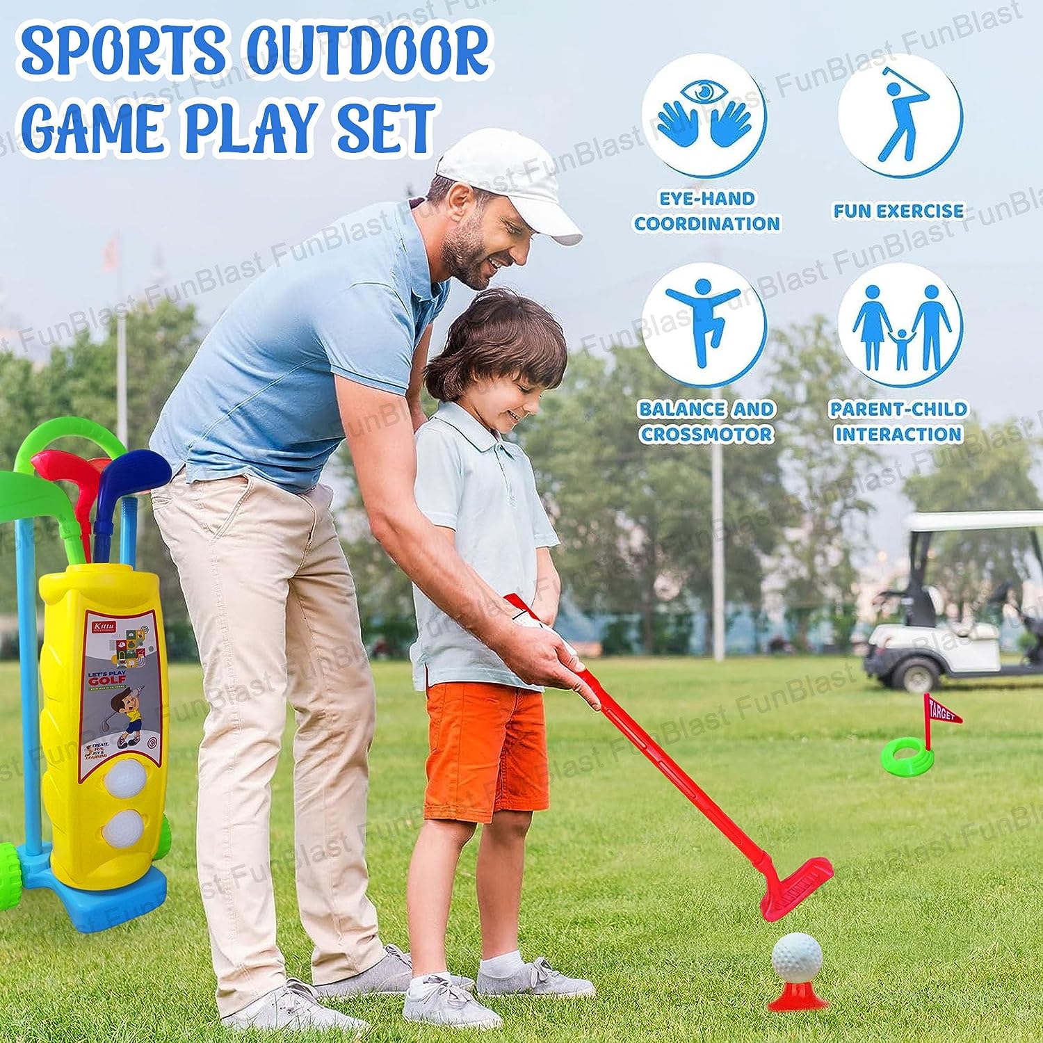 Golf Set for Kids - Portable Golf Accessories Kit with 3 Golf Sticks, 2 Balls, Platform Cup & Flag for 3+ Years Kids, Children, Boys, Girls