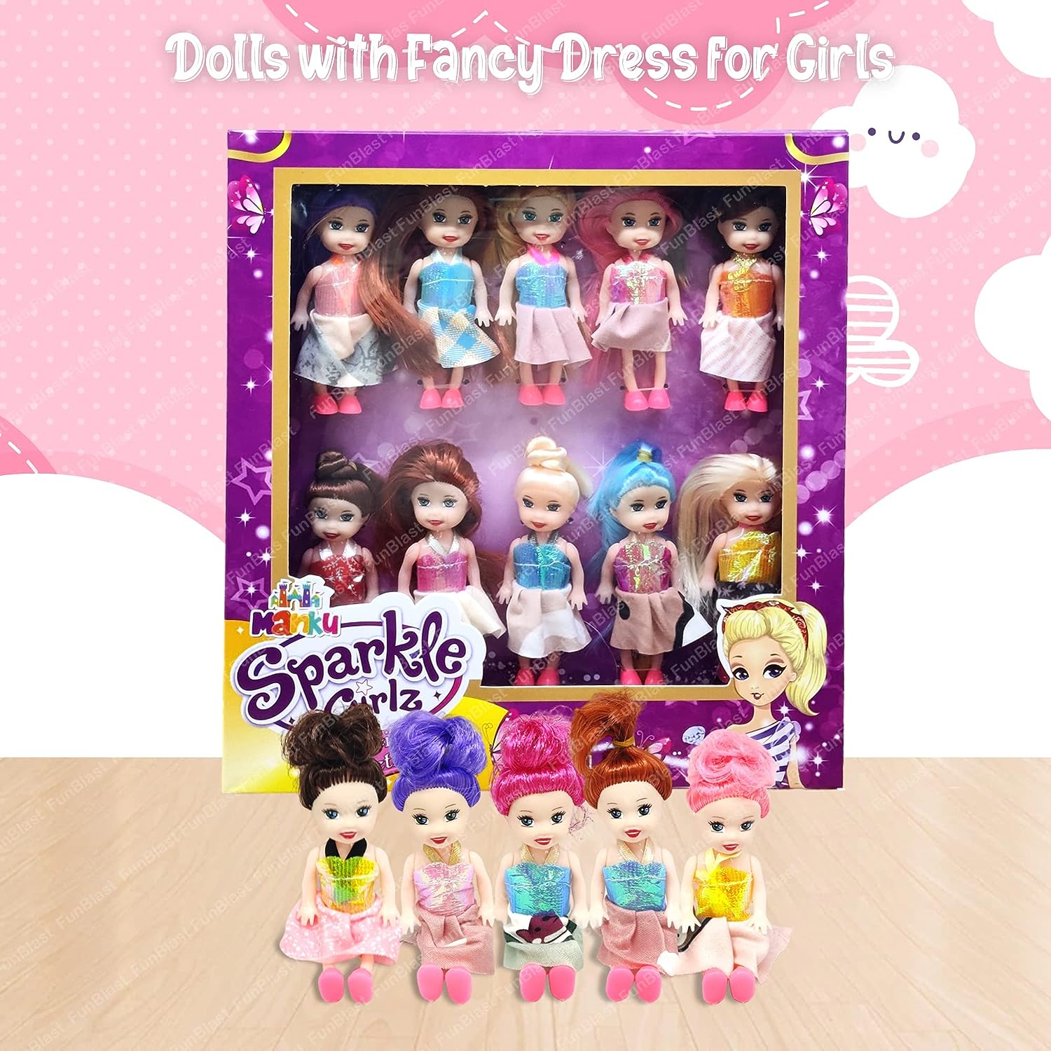 Doll Toys for Kids, (Pack of 10 Pcs)- Small Doll for Girls- 10 CM Cute Realistic Dolls for Girls, Dolls for 3+ Years Girls (Dress Color May Vary)