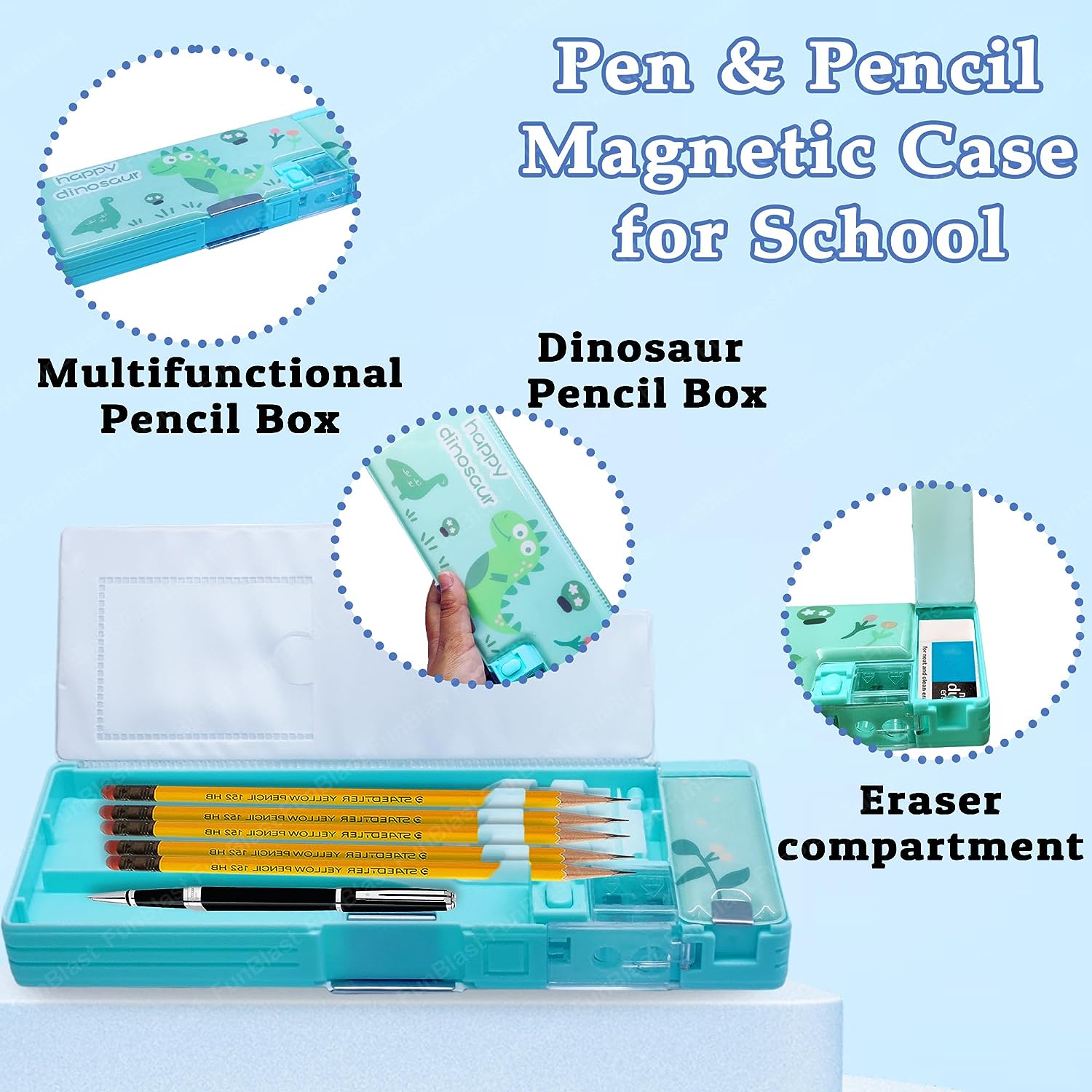 Multifunctional Pencil Box for Kids, Dinosaur Pencil Box, Kids Pencil Box for Boys & Girls, Magnetic Pencil Box for Boys, Pop up Pencil Box