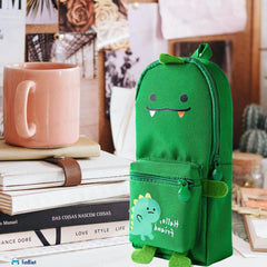 Hangable Canvas Pencil Pouch for Kids (Green-Dino)