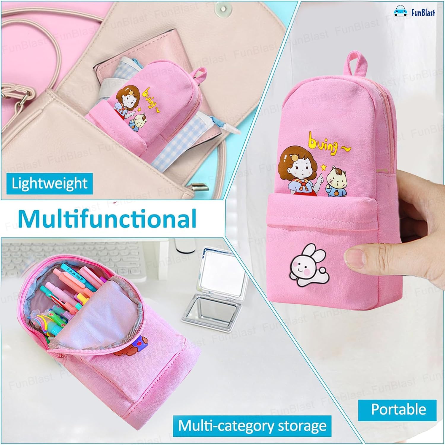 Large Capacity Hangable Pencil Pouch for Kids (Pink)