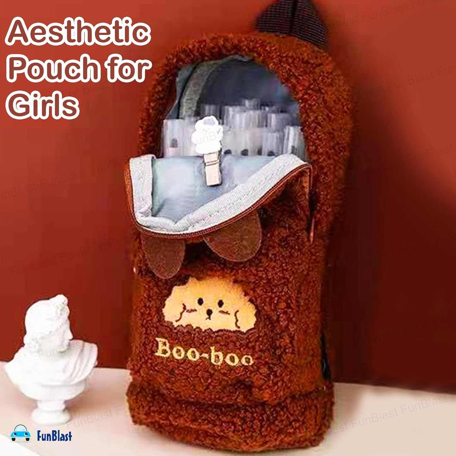 Soft Plush Zipper Pouch for Girls (DarkBrown)