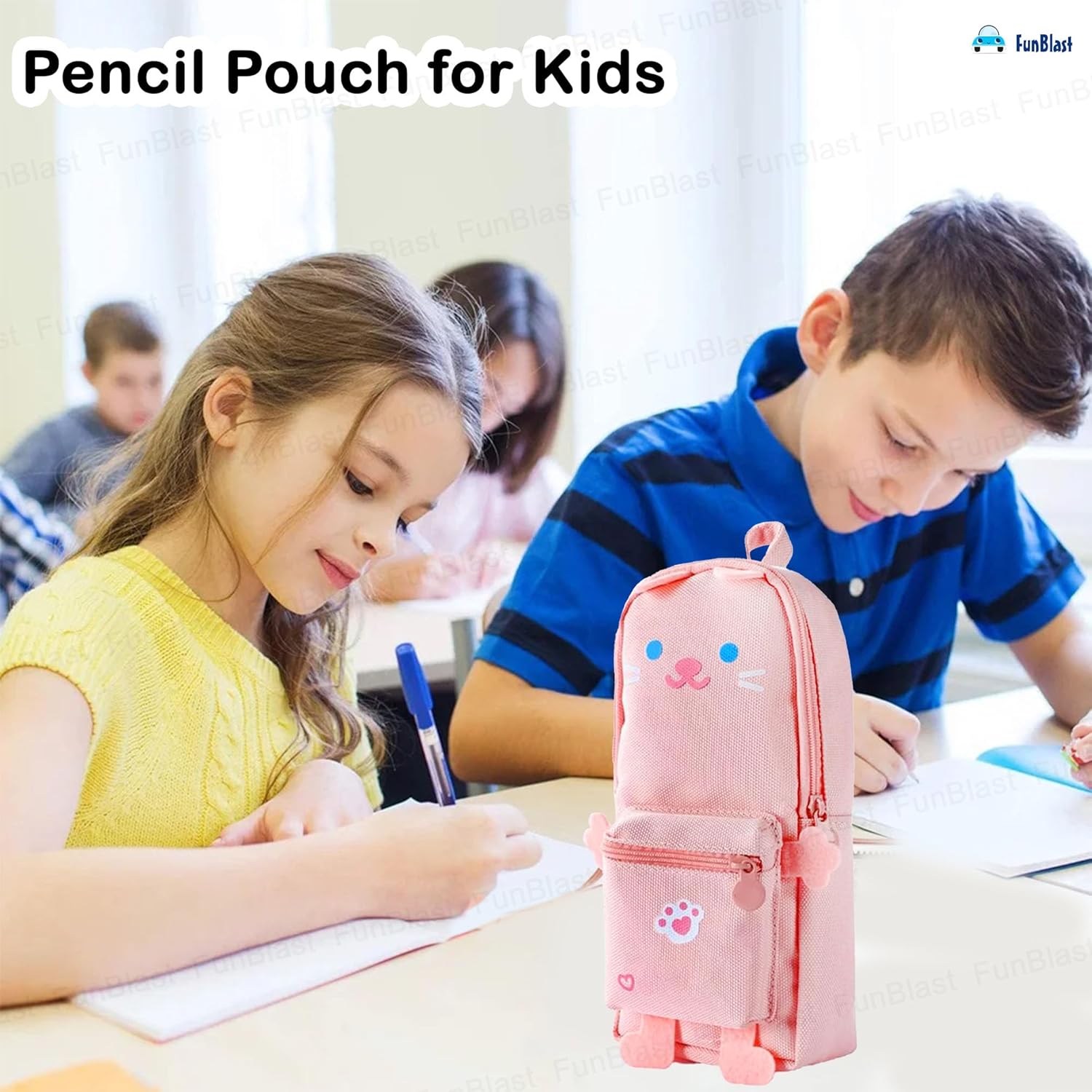 Hangable Canvas Pencil Pouch for Kids (Pink-Cat)