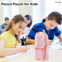 Hangable Canvas Pencil Pouch for Kids (Pink-Cat)