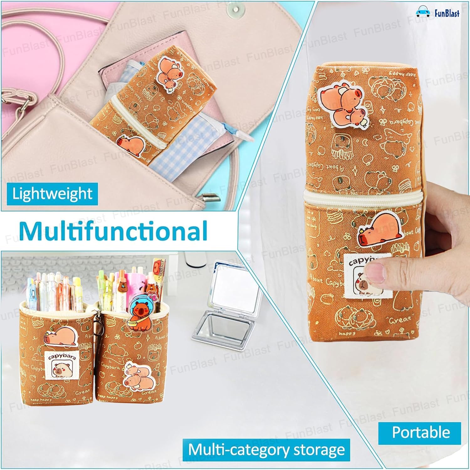 Korean Boba Pop Up Stationery Organizer Pouch for Kids (Brown)