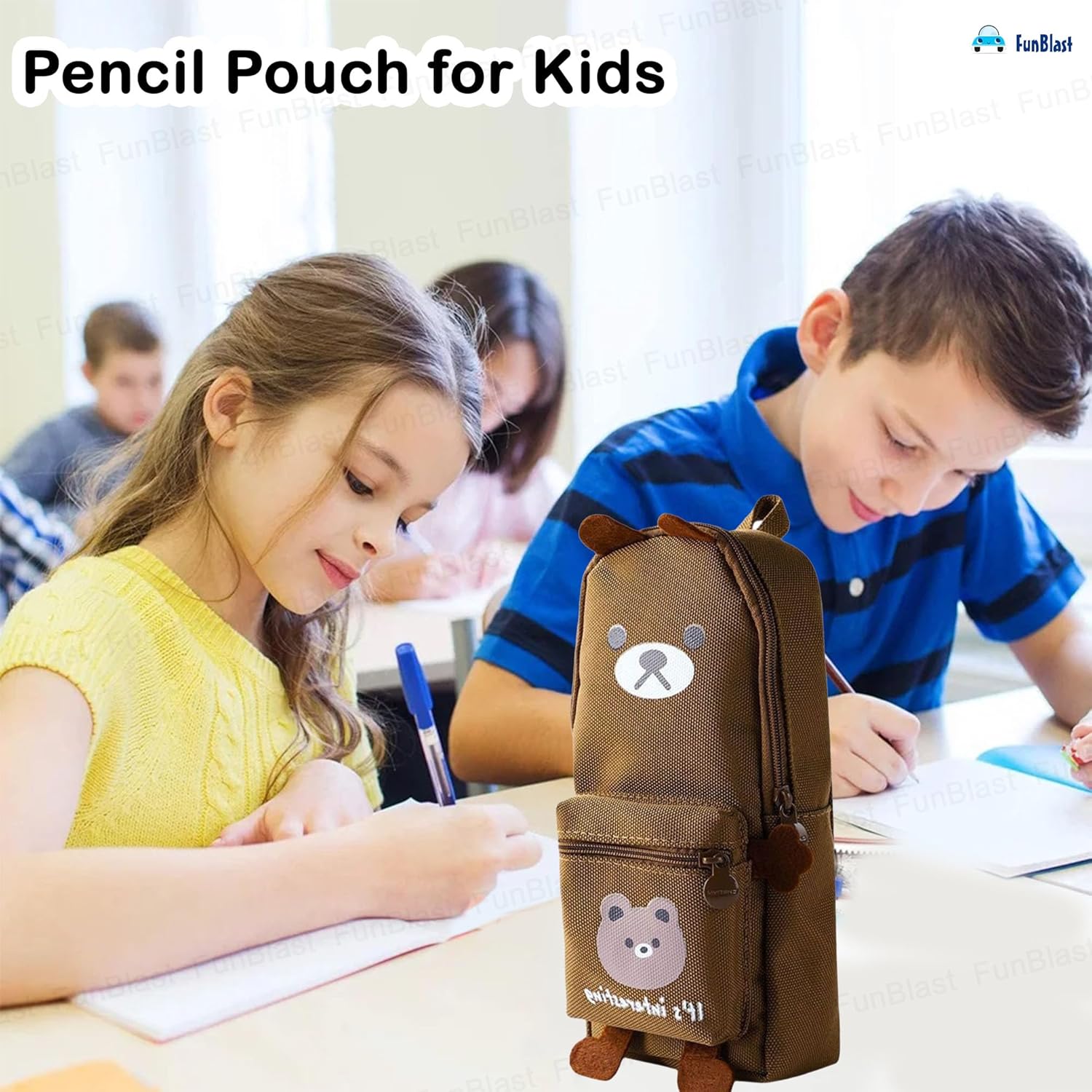 Hangable Canvas Pencil Pouch for Kids (Brown-Bear)