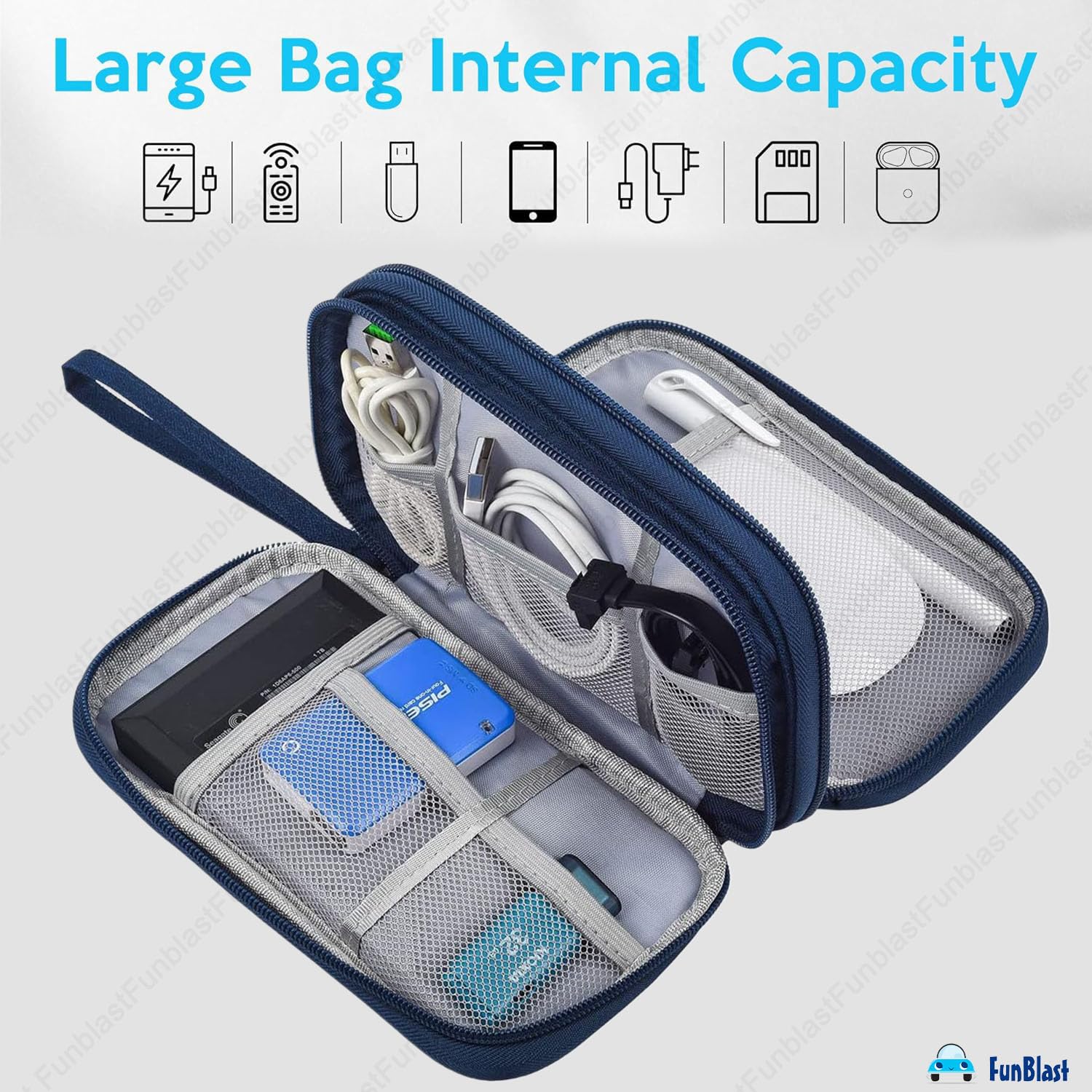 Travel Organizer Pouch with Mesh Pockets for Men and Women (Blue)