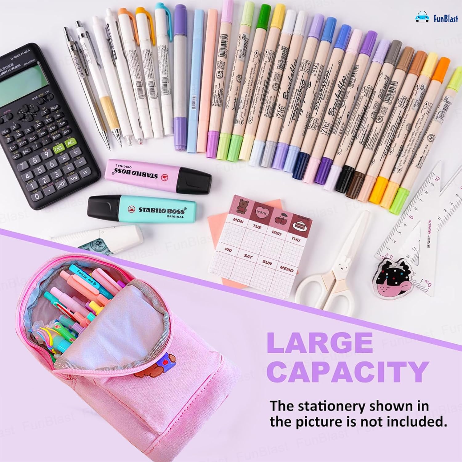 Large Capacity Hangable Pencil Pouch for Kids (Pink)