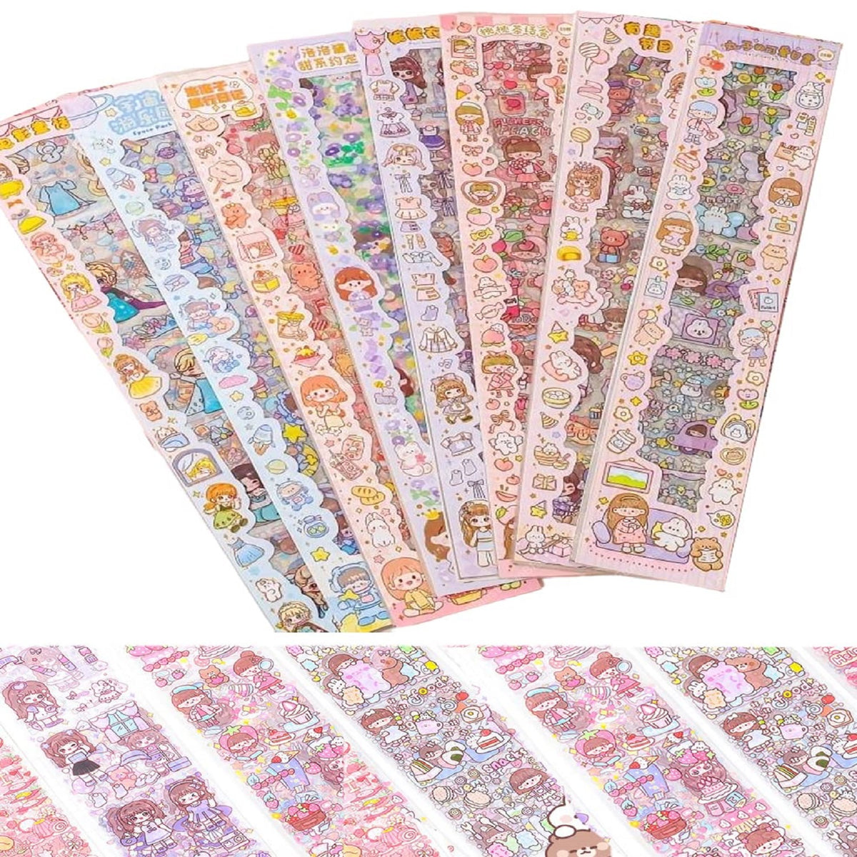 Kawaii Cartoon Little Girls Decorative Stickers Set, Cute Girl