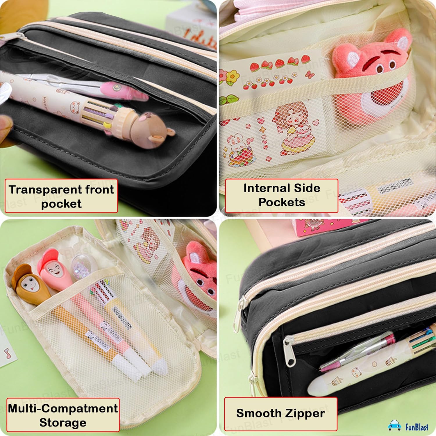 Multipurpose Zipper Stationary Organizer for Kids & Adults (Black)