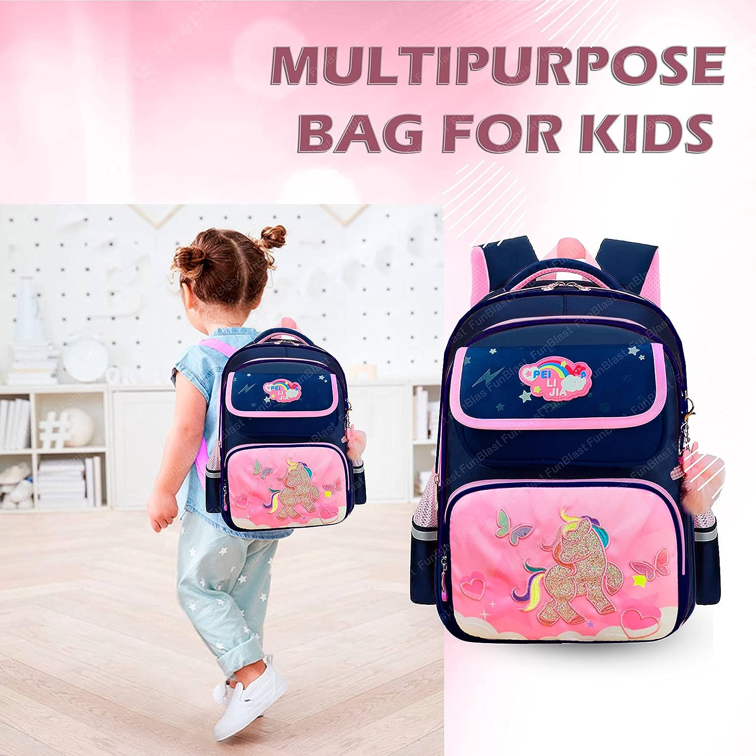 Unicorn Backpack for Children - School Bag for Student, Orthopedic School Bags, Lightweight Large Capacity Bag for Boys Girls Kids, Travel Bag, Picnic Bag (39 X 31 X 20 CM)