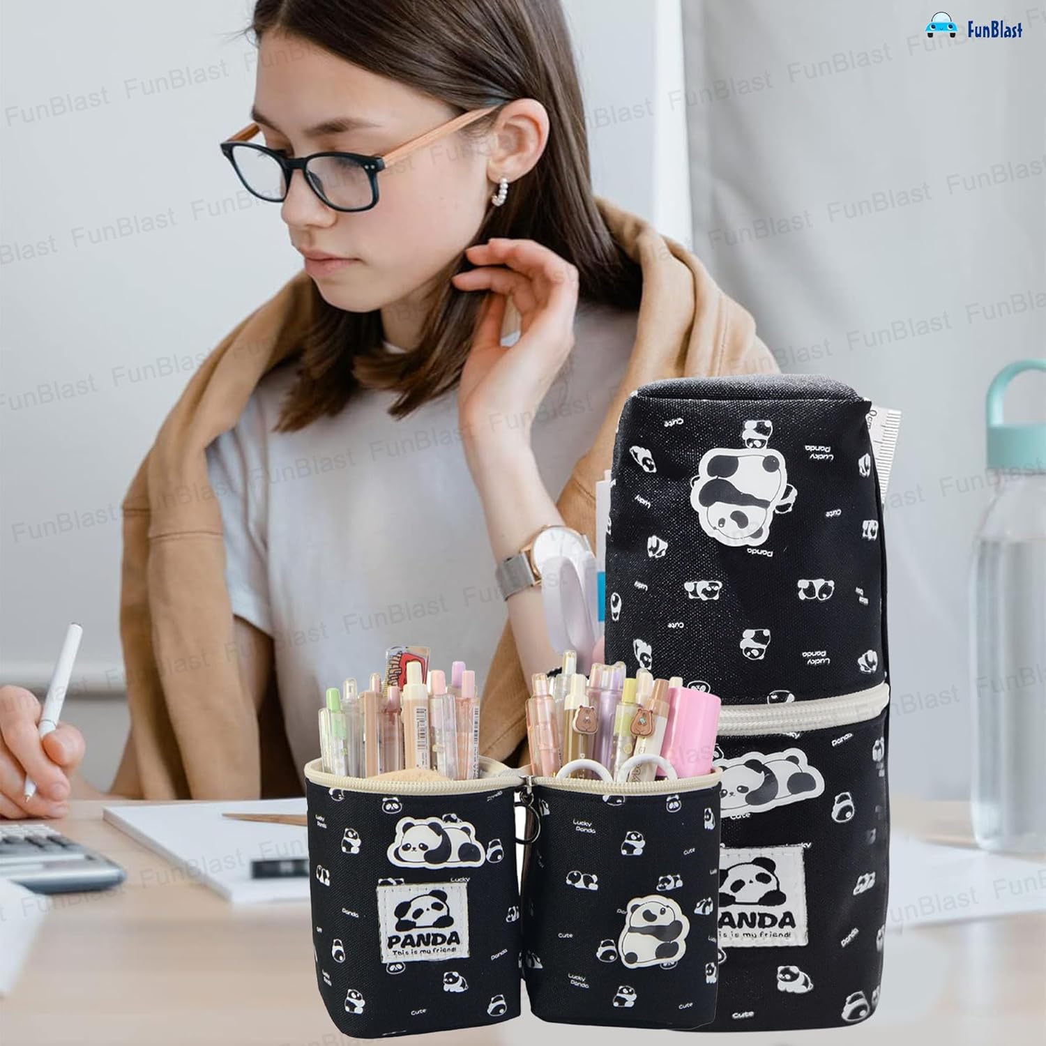 Korean Boba Pop Up Stationery Organizer Pouch for Kids (Black)