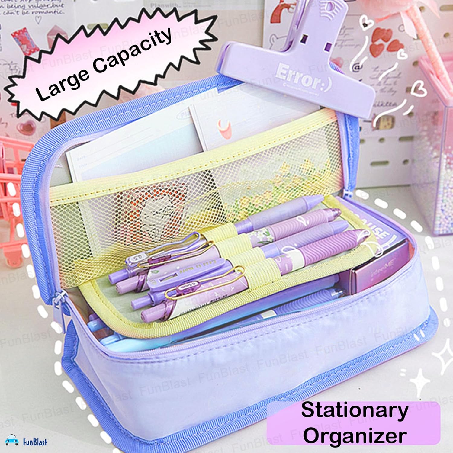 Multipurpose Zipper Stationary Organizer Pouch for Kids (Blue)