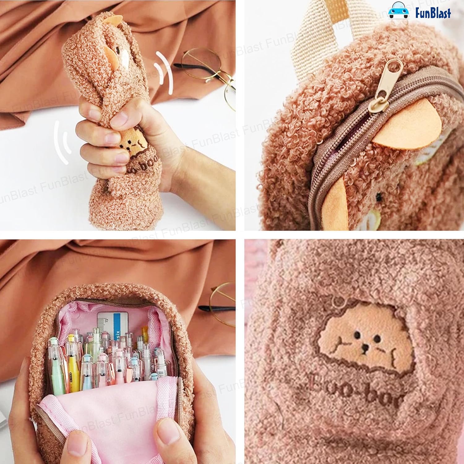 Soft Plush Zipper Pouch for Girls (LightBrown)