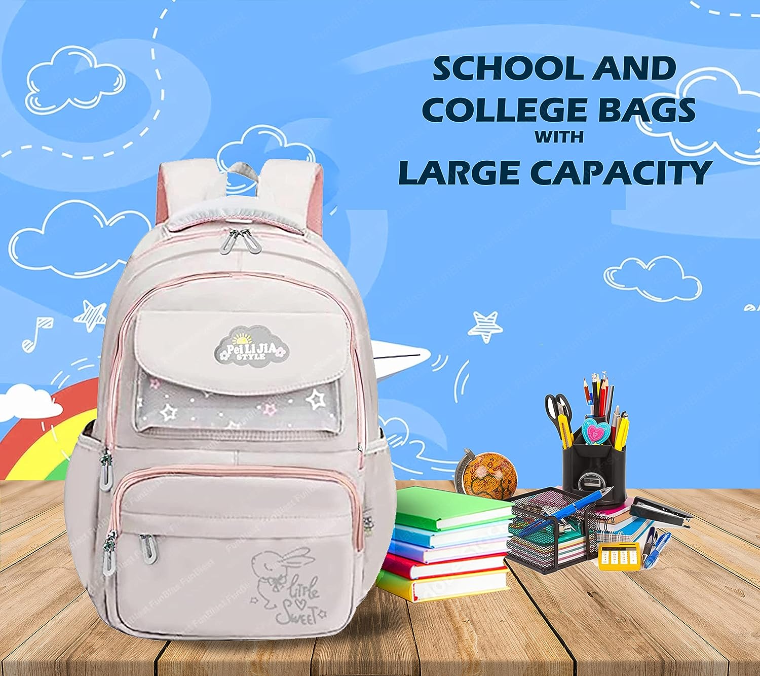 School Bags for Kids Girls – Multi-Purpose Bag for Kids, School Backpack, College Backpack, Large Capacity Travel Backpack, Picnic Bag, Lightweight School Bags (46 X 32 X 16 CM)