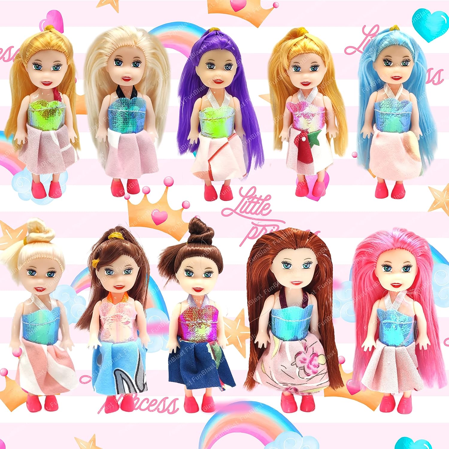 Doll Toys for Kids, (Pack of 10 Pcs)- Small Doll for Girls- 10 CM Cute –  FunBlast