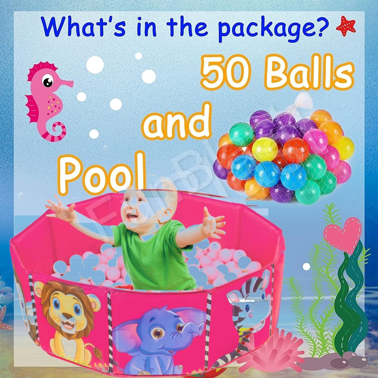 Large Size Ball Pool for Kids, Foldable Square Zoo Ball Pool Play Tent Kids, Playground Tent House with 50 Balls – Ball Pool Game for 2-5 Years Old Kids, Boys, Girls