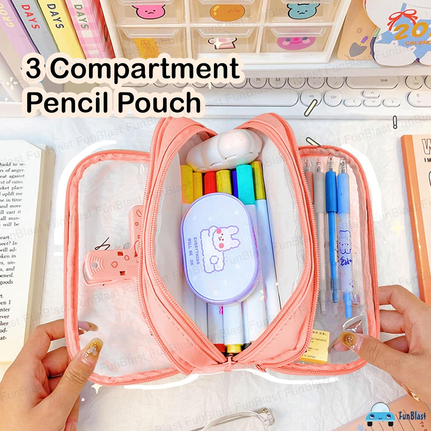 Portable Pencil Pouch with Zipper Closure for Kids (Peach)