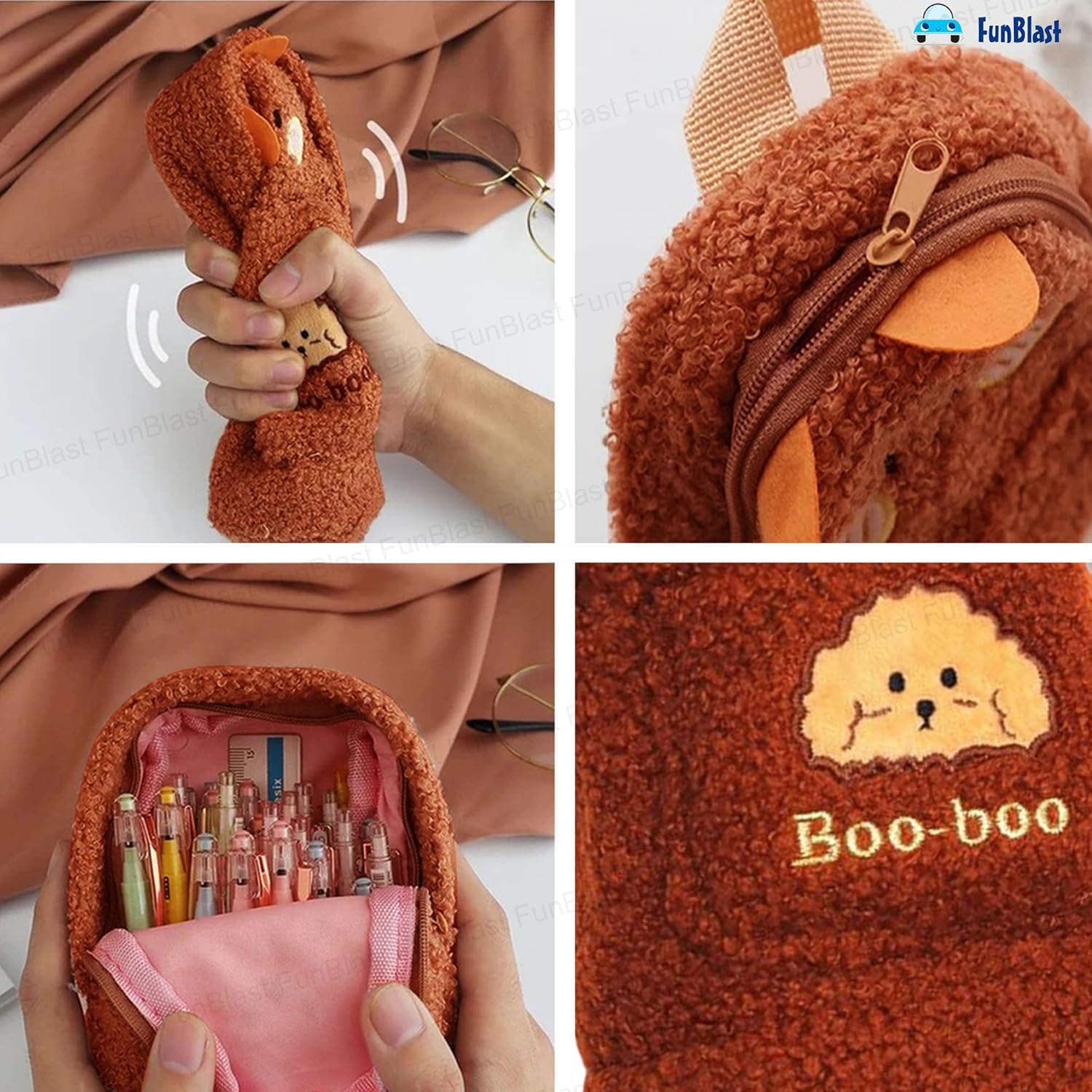 Soft Plush Zipper Pouch for Girls (DarkBrown)
