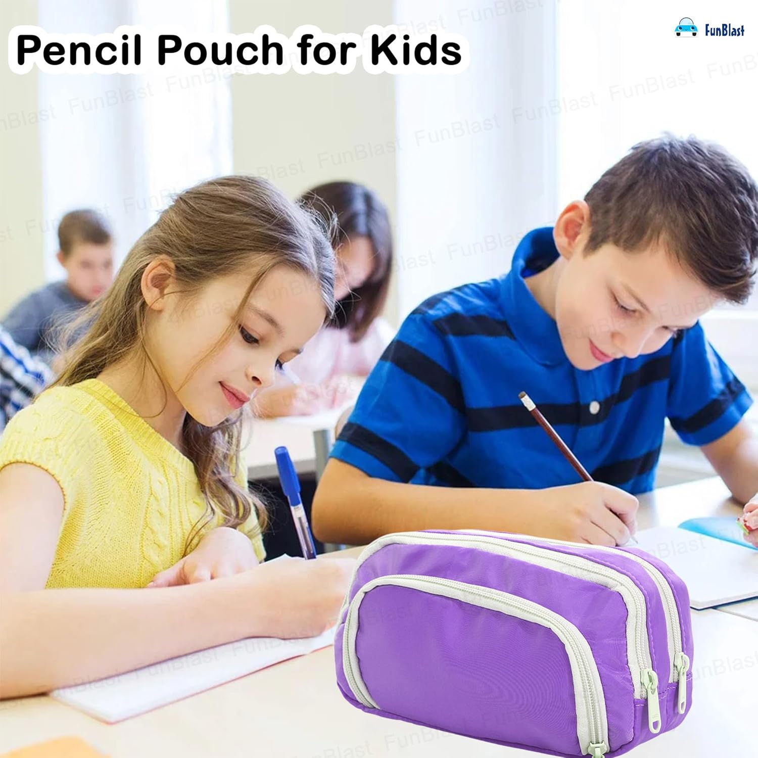 Multiple Compartment Portable Stationary Organizer Bag for Kids (Purple)