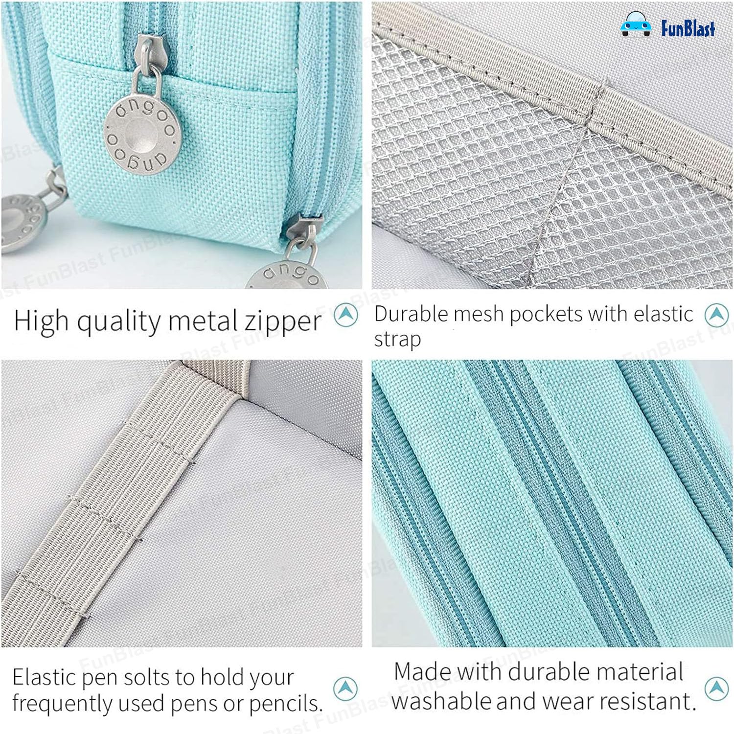 Multi-Compartment Canvas Stationery Organizer Pouch for Kids (Sky Blue)