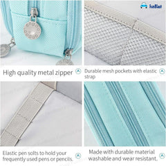 Multi-Compartment Canvas Stationery Organizer Pouch for Kids (Sky Blue)
