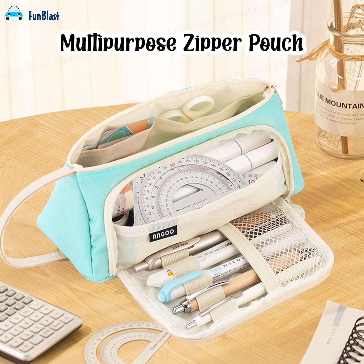 Multipurpose Stationery Organizer Bag with Handle for Kids & Adults(Light-blue)