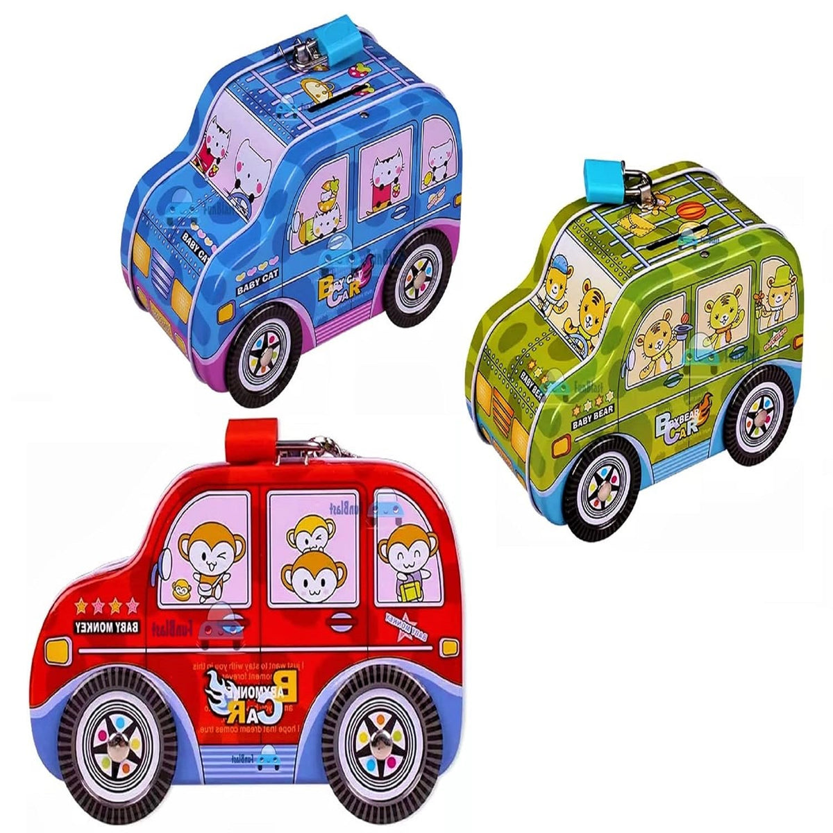 Piggy Bank - Car Shaped Coin Box with Moving Wheel for Kids (Pack of 3 Pcs)