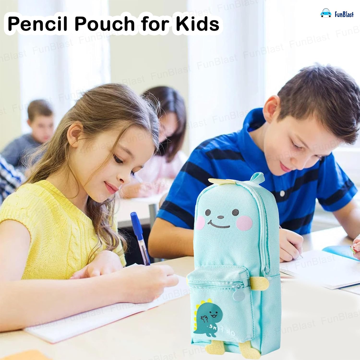 Hangable Canvas Pencil Pouch for Kids (Seagreen-Dino)
