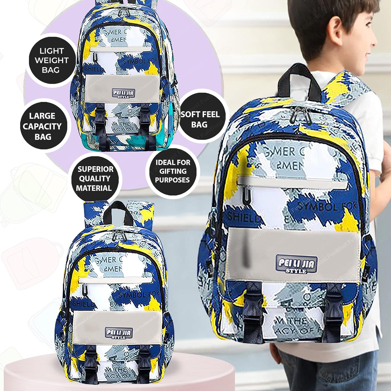 School Bags for Boys, Lightweight School and College Bags, Multipurpose Large Capacity Bag for Boys Girls Kids, Travel Bag, Picnic Bag (46 X 34 X 20 CM)