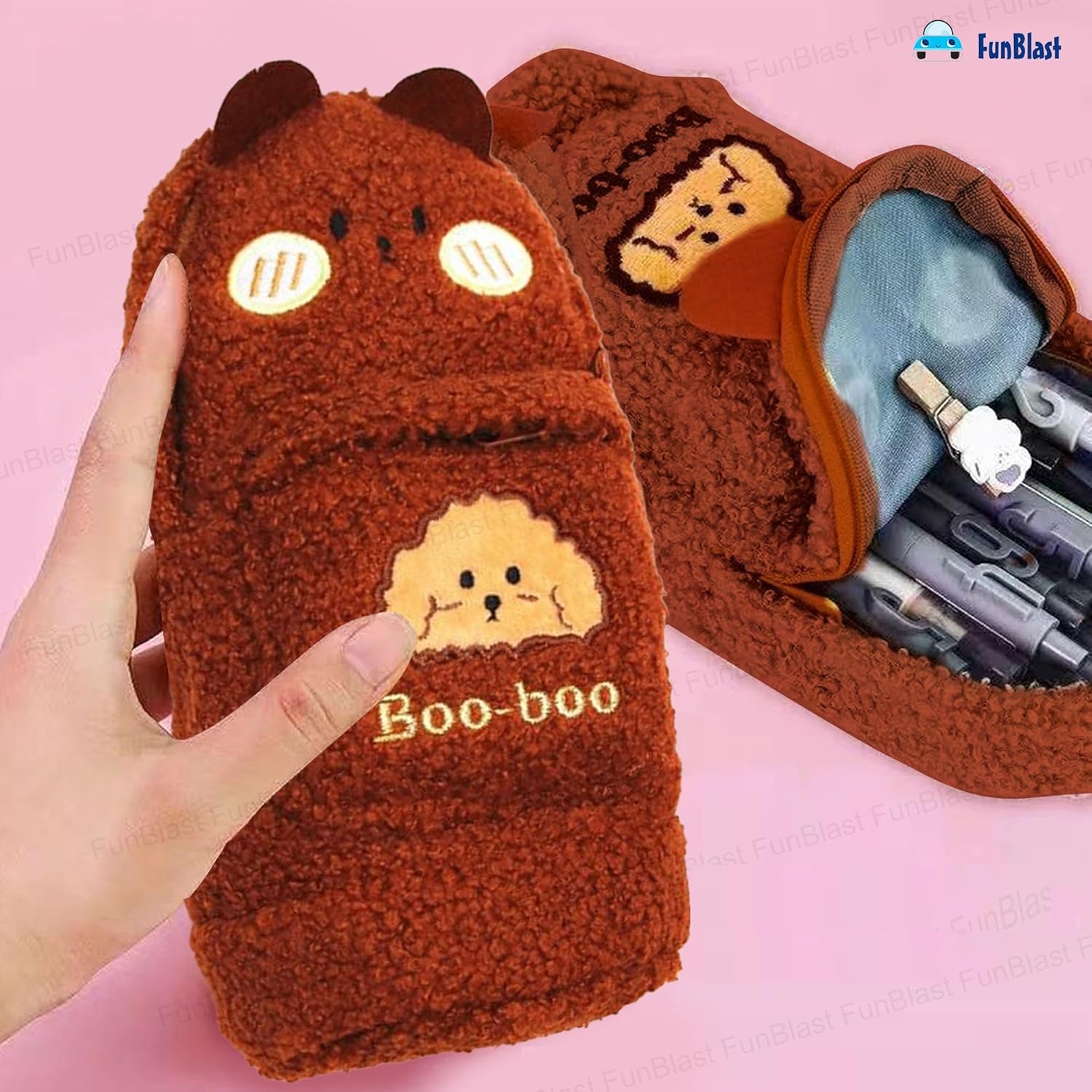 Soft Plush Zipper Pouch for Girls (DarkBrown)