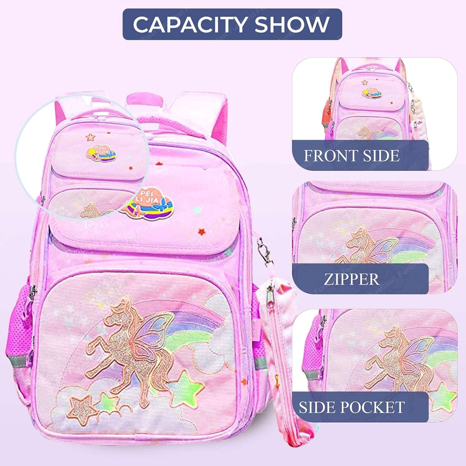 Unicorn Backpack for Children - School Bag for Student, Orthopedic School Bags, Lightweight Large Capacity Bag for Boys Girls Kids, Travel Bag, Picnic Bag (39 X 31 X 20 CM)