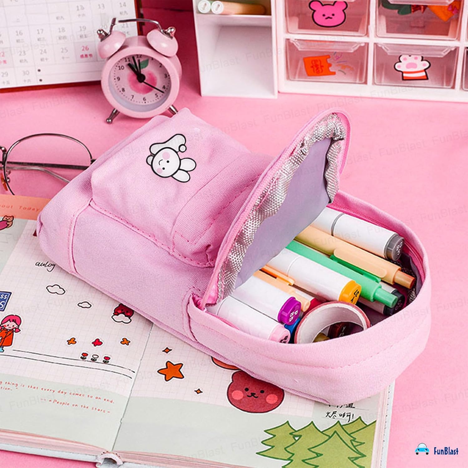 Large Capacity Hangable Pencil Pouch for Kids (Pink)