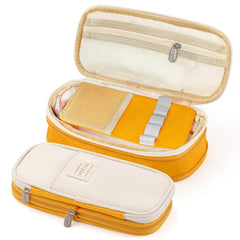 Multi-Compartment Double Zipper Portable Pencil  Pouch for Kids (Yellow)