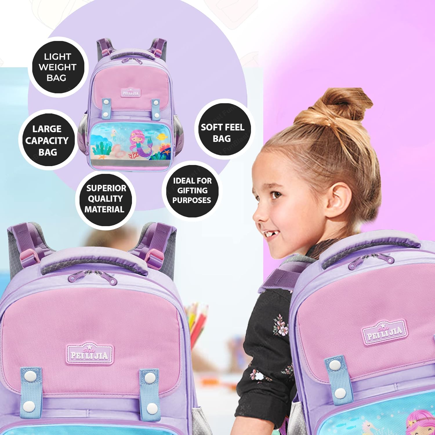 School Bag for Girls - Mermaid School Bag for Girls, Travel Backpack, Multipurpose Bag for Girls, Casual Bag for Teens, Picnic Bag for Girls (41 X 29 X 13 CM)