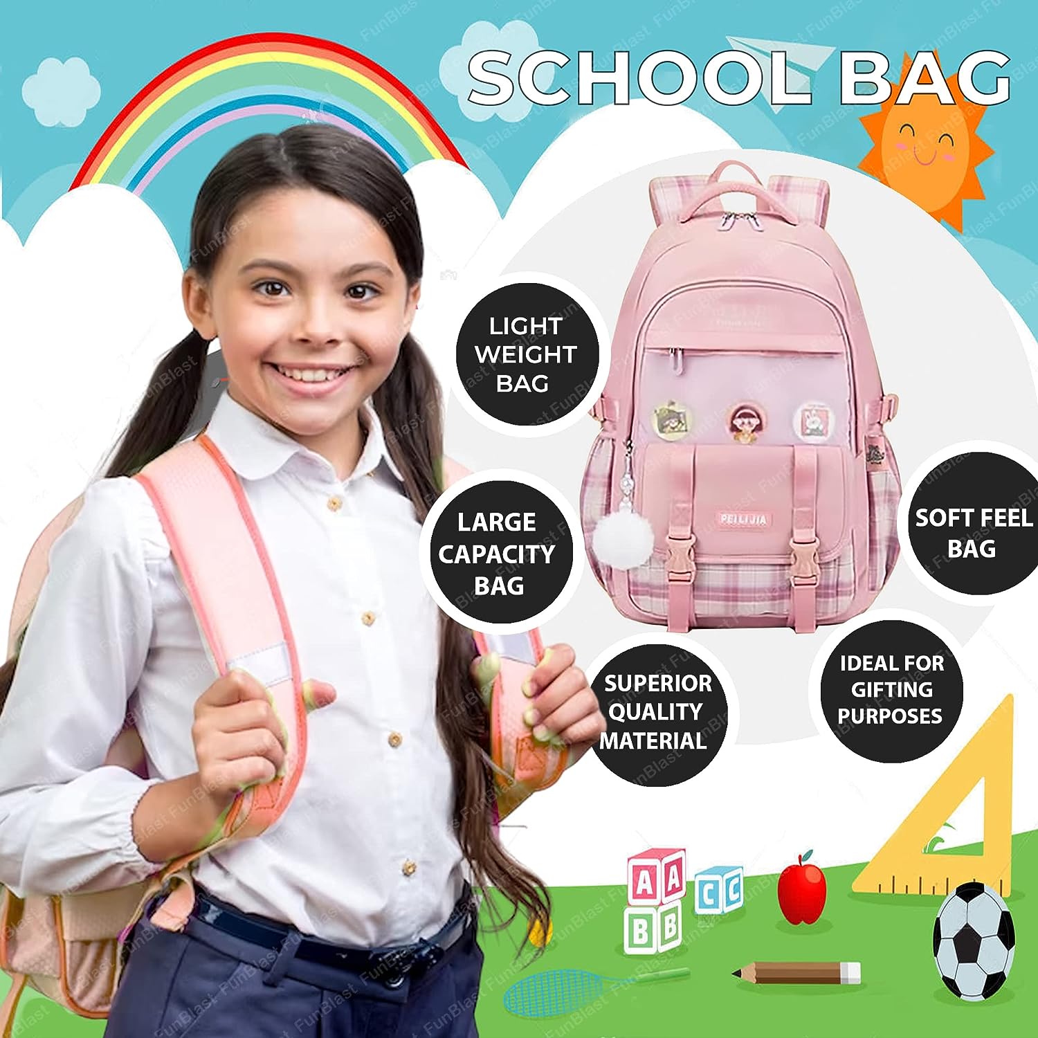 School Bags for Boys, Lightweight School and College Bags, Multipurpose Large Capacity Bag for Boys Girls Kids, Travel Bag, Picnic Bag (46 X 34 X 20 CM)