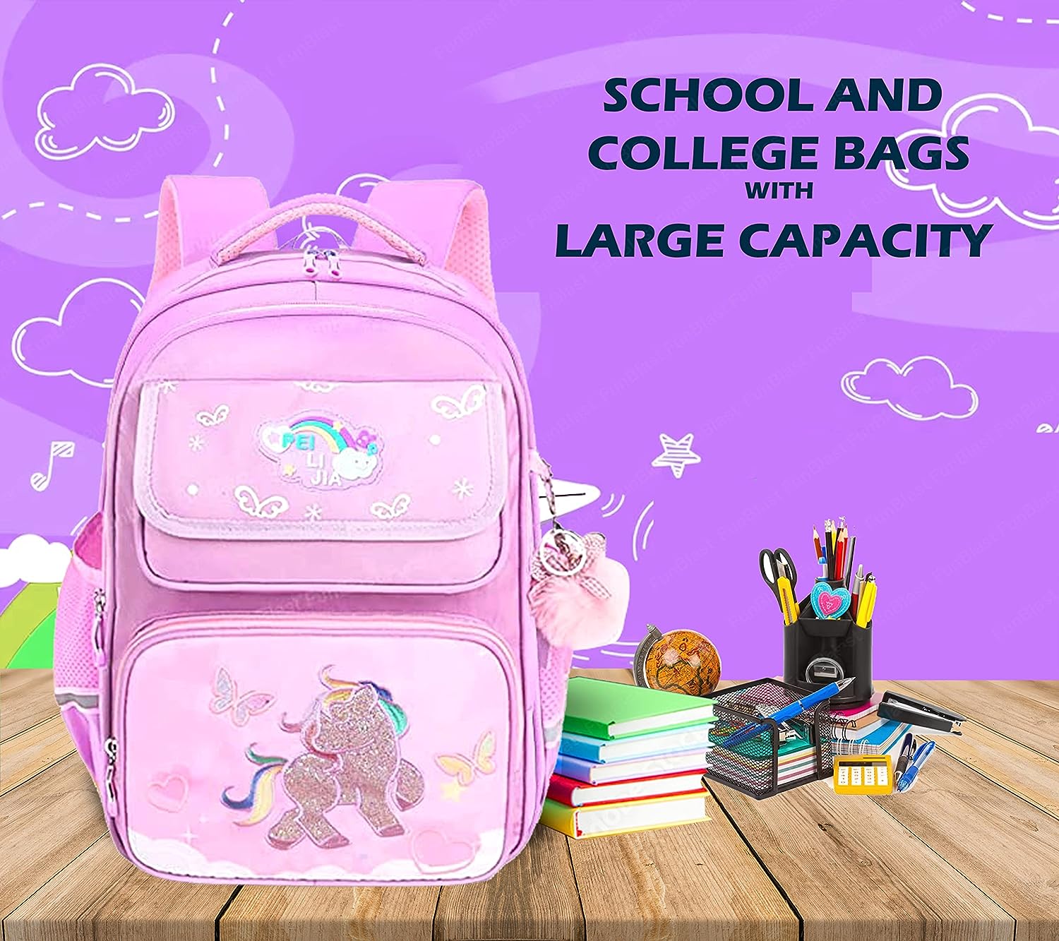 Unicorn Backpack for Children - School Bag for Student, Orthopedic School Bags, Lightweight Large Capacity Bag for Boys Girls Kids, Travel Bag, Picnic Bag (39 X 31 X 20 CM)