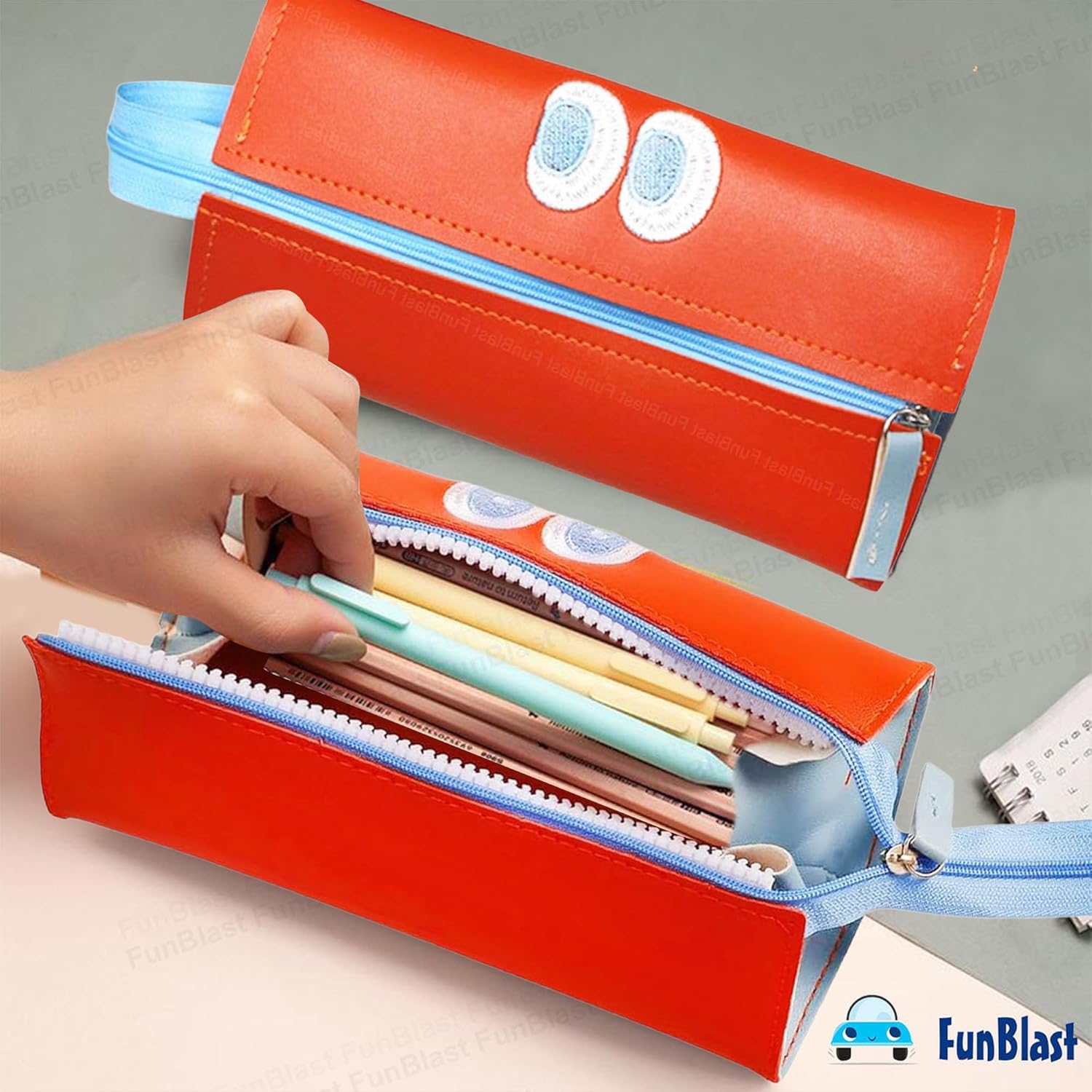 Multipurpose Zipper Pencil Pouch for Kids & College Students (Orange)