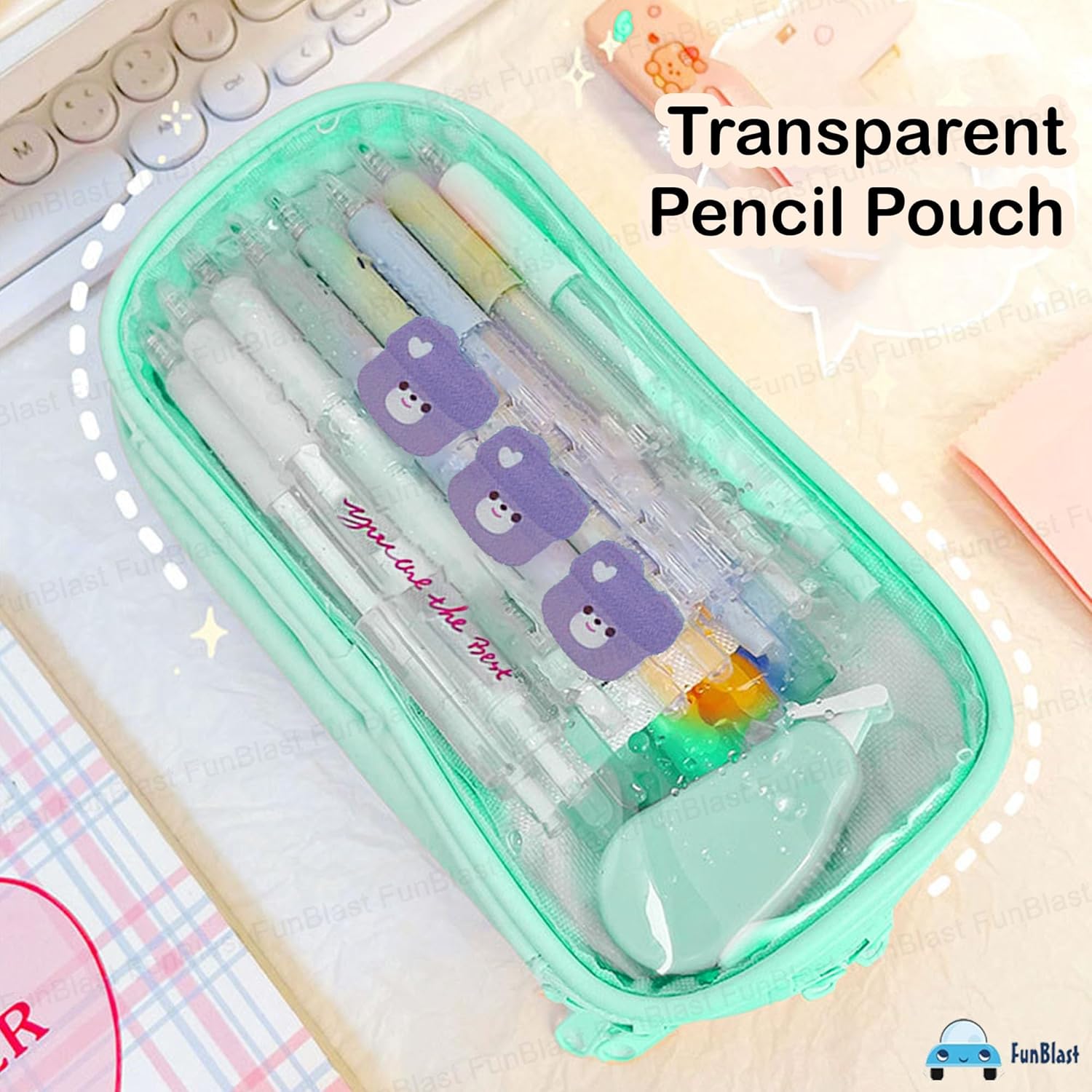 Portable Pencil Pouch with Zipper Closure for Kids (Green)