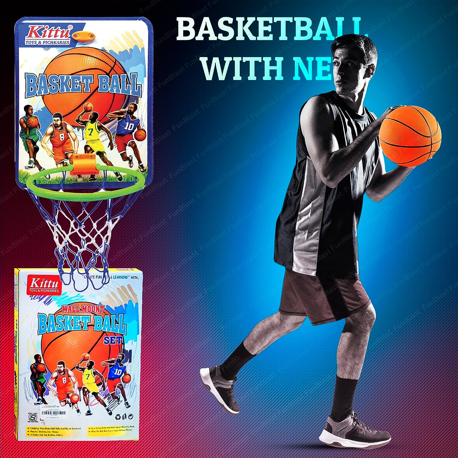 Basketball for Kids - Basketball with Net, Basketball Set with Hanging Board for Kids, Kids Basketball Toys